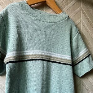 BREEZE Sea Foam Green Knit Short Sleeve Retro Sweater SIZE Large